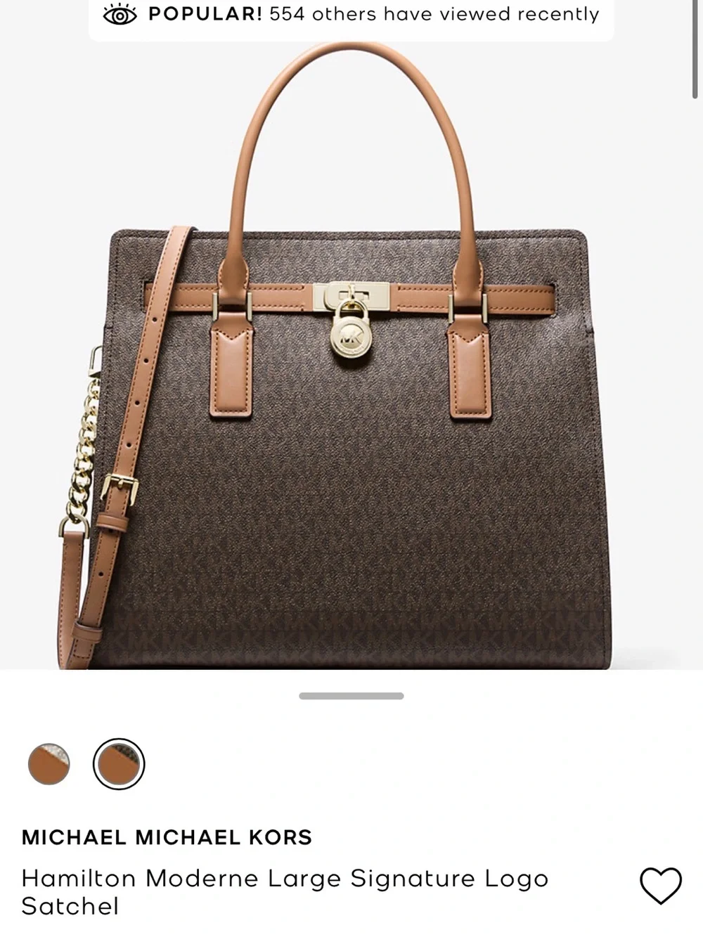 Michael Kors Dark Brown Signature Tote with Tan Trim and Gold Hardware